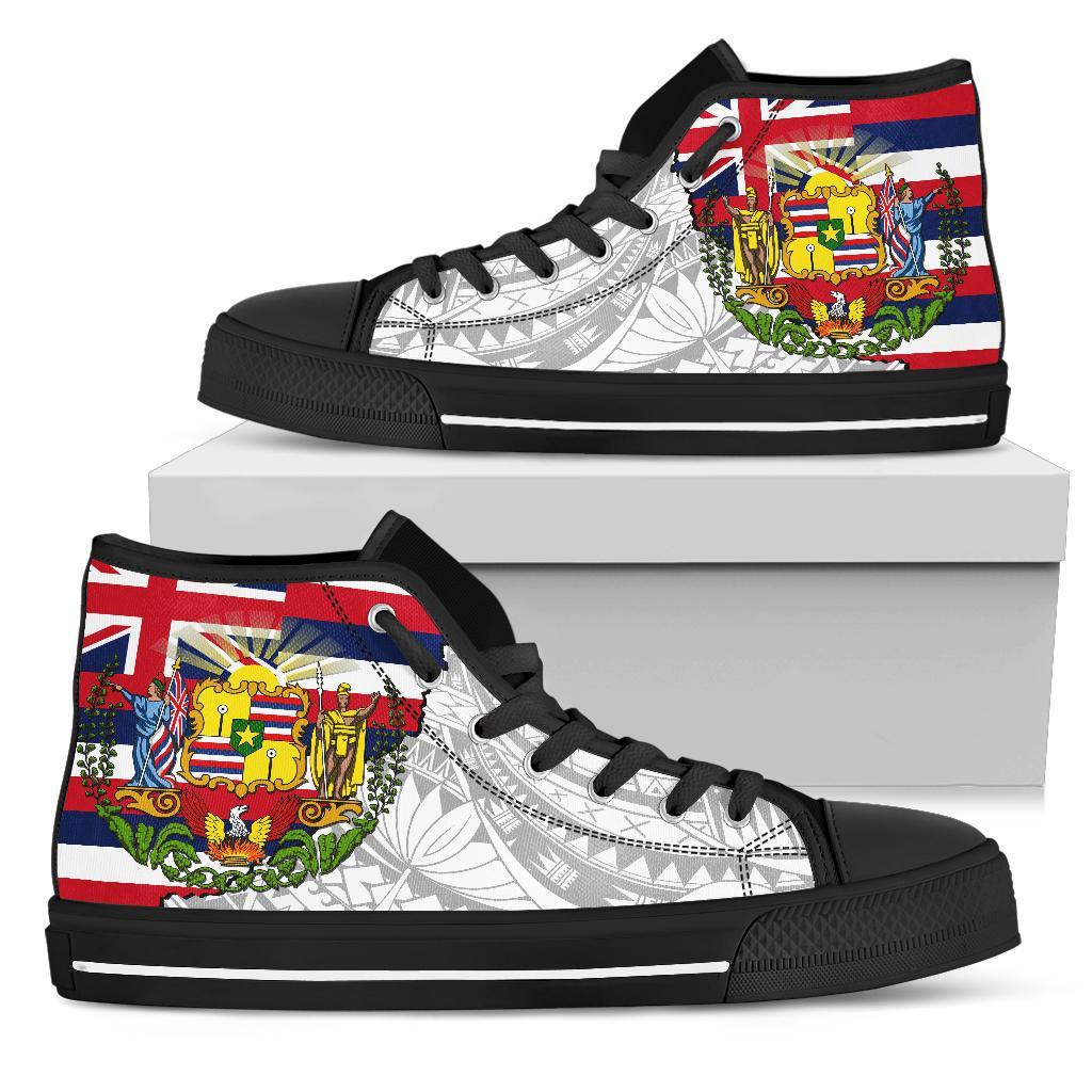 Hawaii High Top Shoes State Flag Polynesian White Pride AH Black - Polynesian Pride