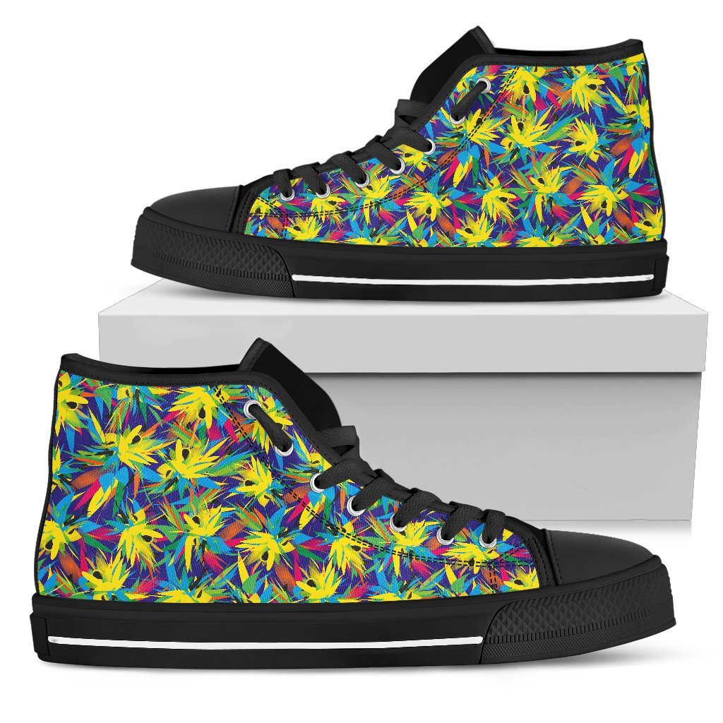 Hawaiian Shoes - Tropical Pattern Mix High Top Shoes Mens High Top Black - Polynesian Pride