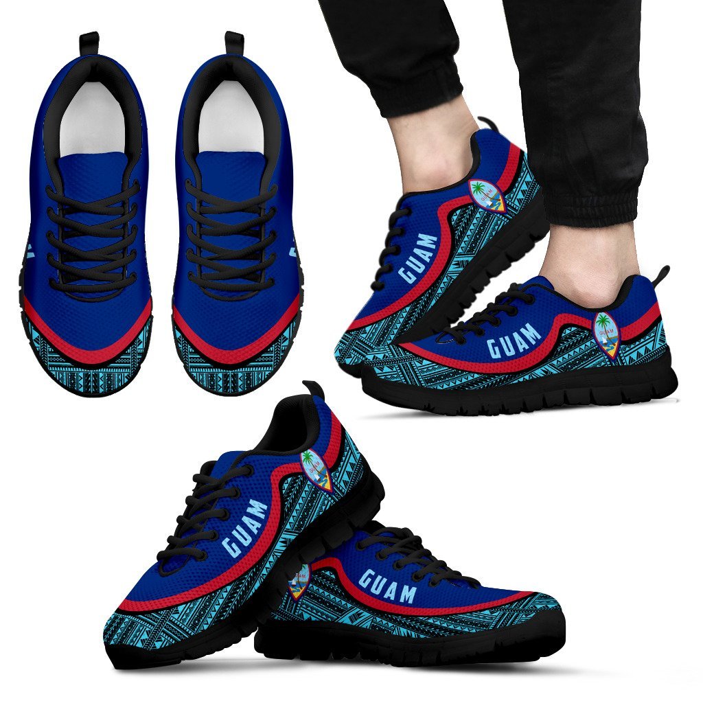 Guam Wave Sneakers - Polynesian Pattern Blue Color Men's Sneakers - Black - Guam Black - Polynesian Pride