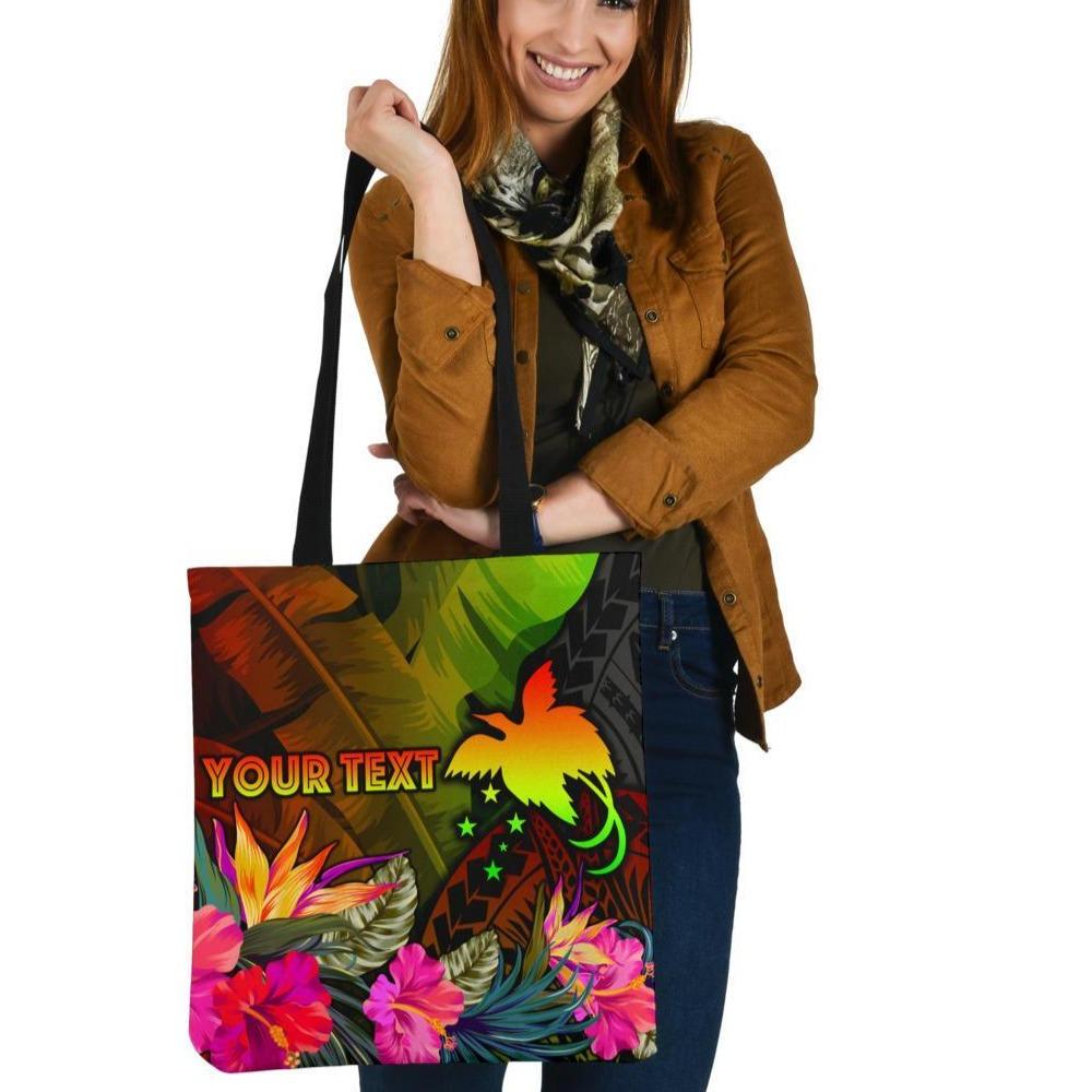 Papua New Guinea Polynesian Personalised Tote Bags - Hibiscus and Banana Leaves Tote Bag One Size Reggae - Polynesian Pride