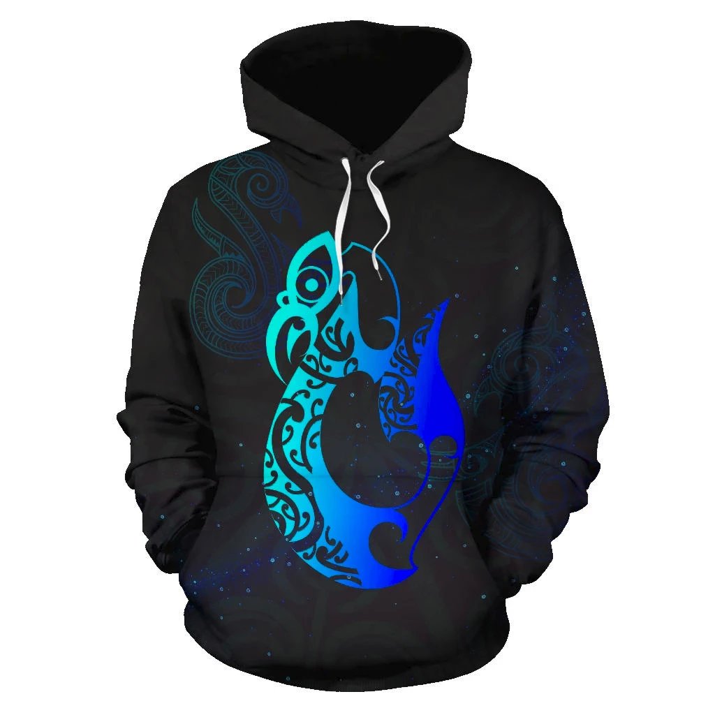 Light Maori Manaia New Zealand Hoodie Blue Unisex Black - Polynesian Pride