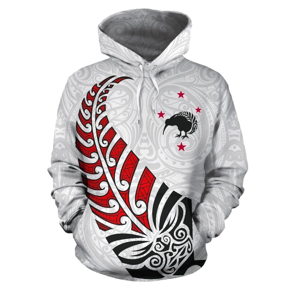 Maori Face Fern White Hoodie Unisex White - Polynesian Pride