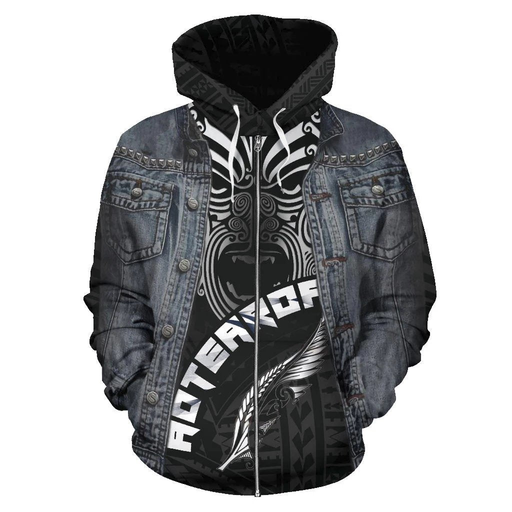 Maori Moko Warface 3D Denim Zip Hoodie Unisex Art - Polynesian Pride