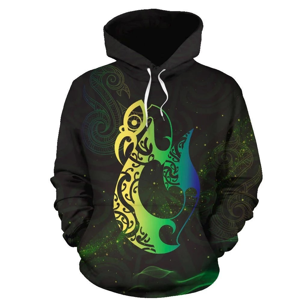 Light Maori Manaia New Zealand Hoodie Green Unisex Black - Polynesian Pride