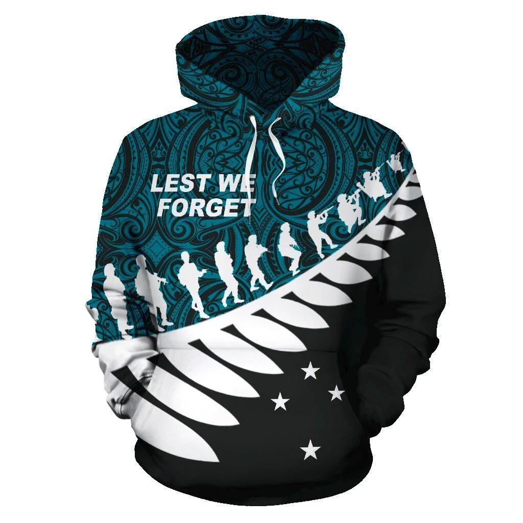 Lest We Forget New Zealand Maori Hoodie Blue Unisex Blue - Polynesian Pride