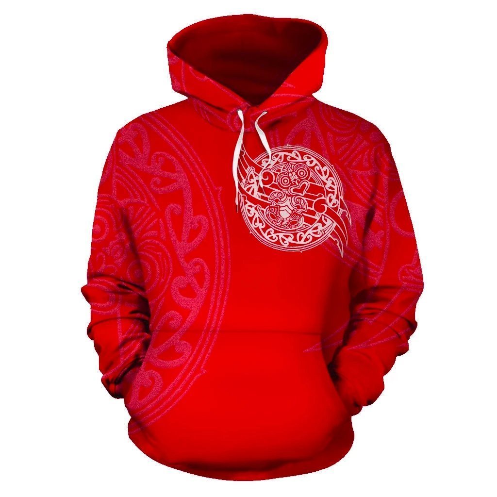 Maori Tiki New Zealand Hoodie Red Unisex Red - Polynesian Pride