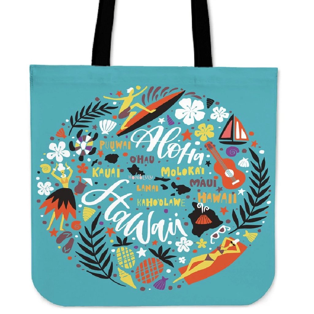 Hawaii All Symbol Tote Bag Tote Bag One Size Black - Polynesian Pride