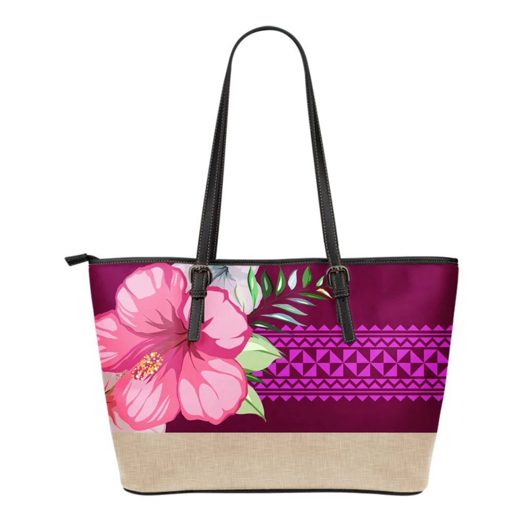 Hawaii Hibiscus Pink Small Leather Tote Pink - Polynesian Pride