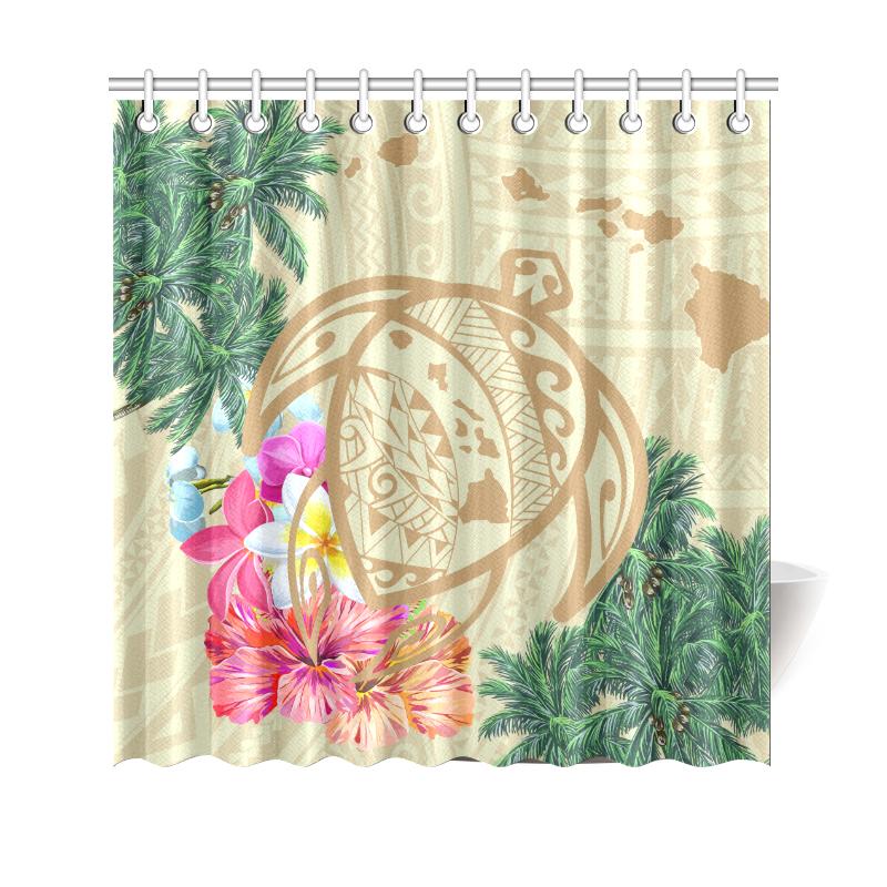 Hawaii Kanaka Maoli Polynesian Flowers Turtle Shower Curtain 177 x 172 (cm) Beige - Polynesian Pride