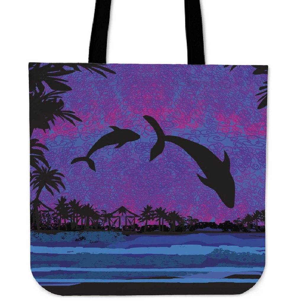 Dolphin Dance In Night Tote Bag Tote Bag One Size Black - Polynesian Pride