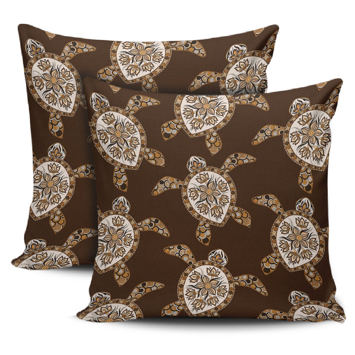 Turtle Plumeria Grown Pillow Covers One Size Zippered Pillow Cases 18"x 18" (Twin Sides) (Set of 2) Black - Polynesian Pride