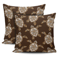 Turtle Plumeria Grown Pillow Covers One Size Zippered Pillow Cases 18"x 18" (Twin Sides) (Set of 2) Black - Polynesian Pride