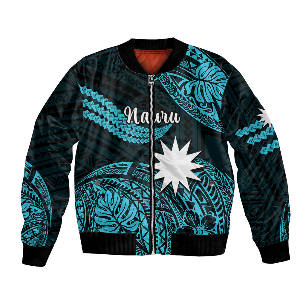 (Custom Personalised) Nauru Polynesian Hibiscus Naoero Turquoise Bomber Jacket LT14 Unisex Turquoise - Polynesian Pride