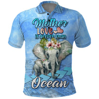Mothers Day Elephant Watercolor Style Mix Polynesian Pattern Polo Shirt TS07 Blue - Polynesian Pride