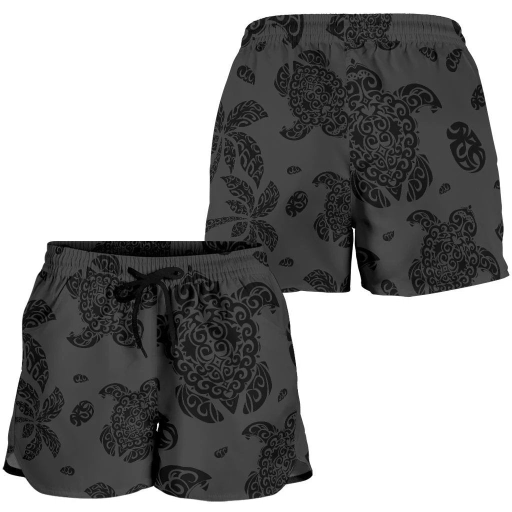 Polynesian Turtle Palm And Sea Pebbles Gray Women's Short Women Gray - Polynesian Pride