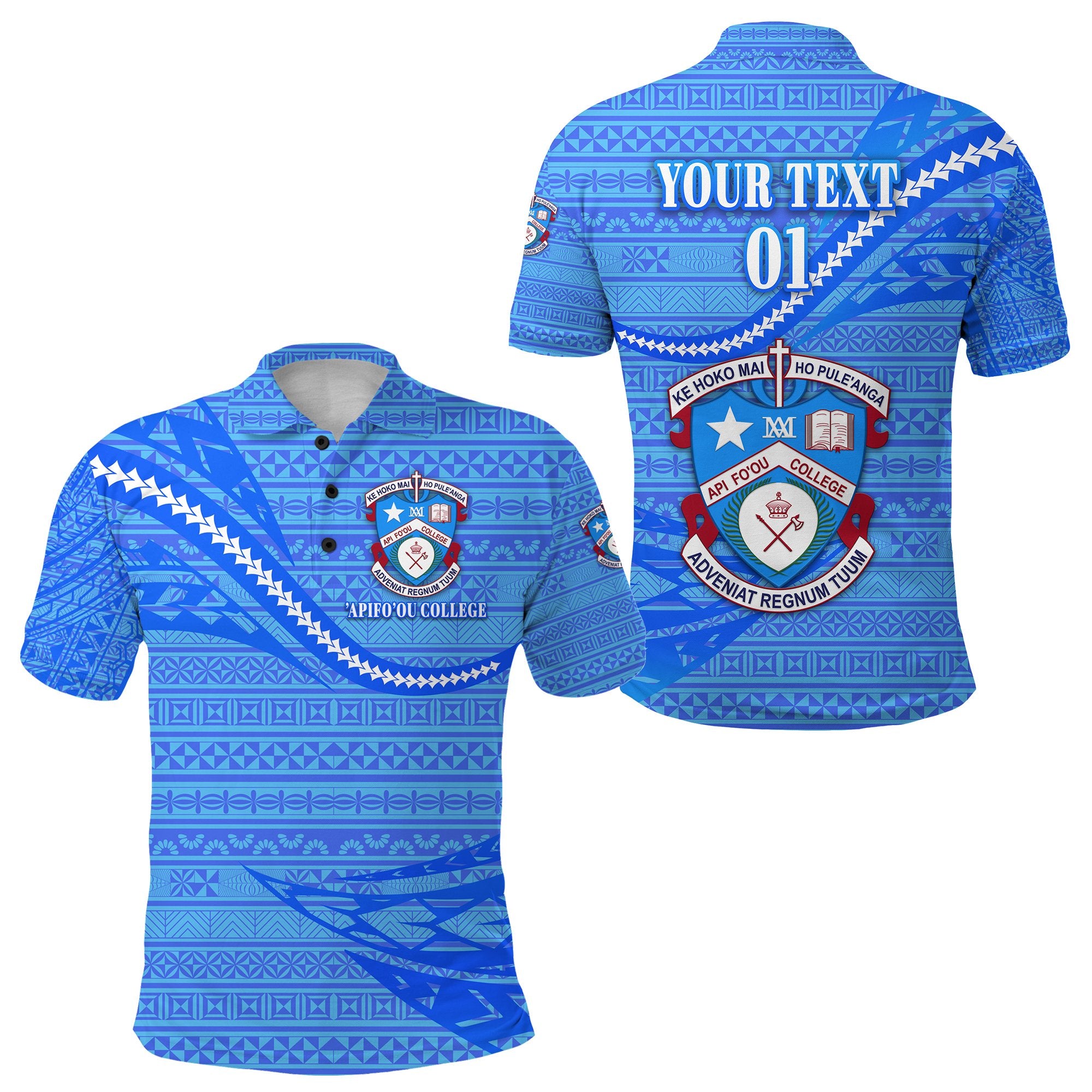 Custom Apifoou College Polo Shirt Tonga Unique Version Full Blue, Custom Text and Number Unisex Blue - Polynesian Pride