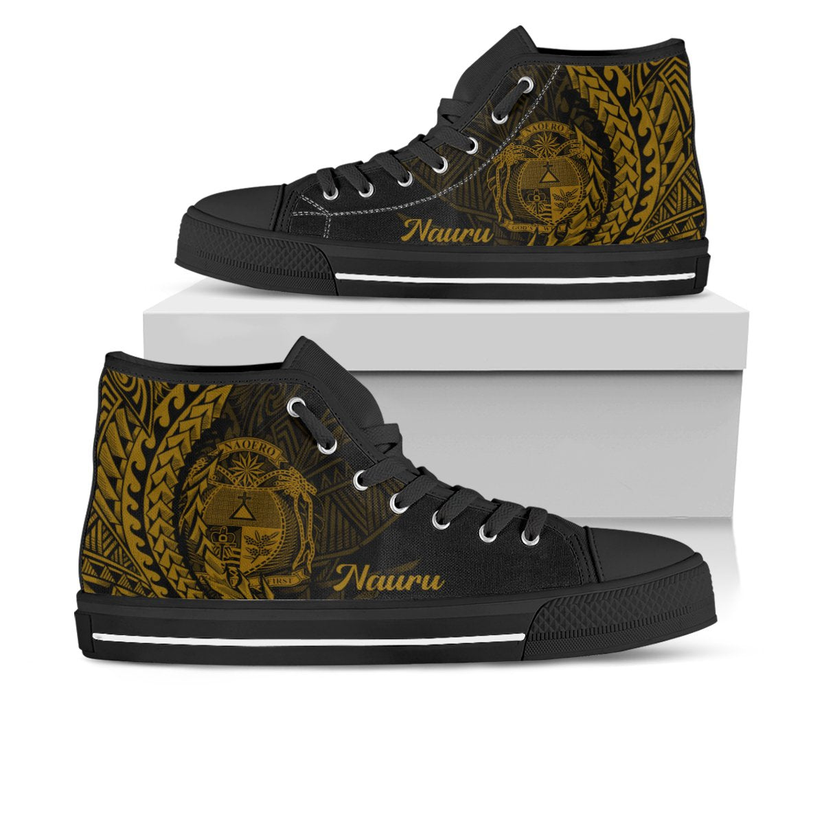 Nauru High Top Shoes - Wings Style Unisex Black - Polynesian Pride