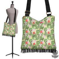 Hawaii Tropical Hibiscus, Plumeria Green Crossbody Boho Handbag Crossbody Boho Handbag One Size Green - Polynesian Pride