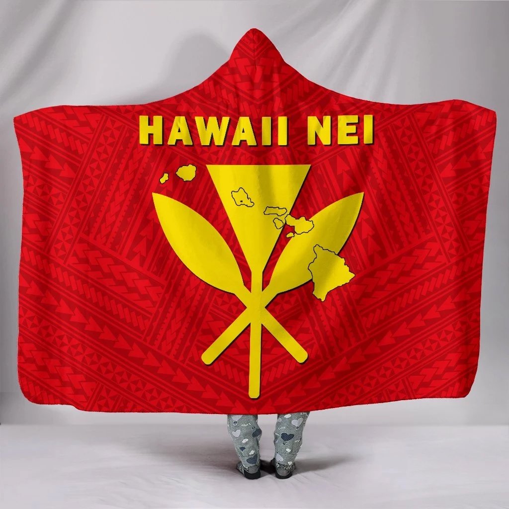 Hawaii Kanaka Polynesian Hooded Blanket Hooded Blanket Red - Polynesian Pride