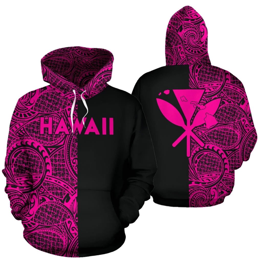 Hawaii Kanaka Polynesian Hoodie The Half Pink Unisex Pink - Polynesian Pride