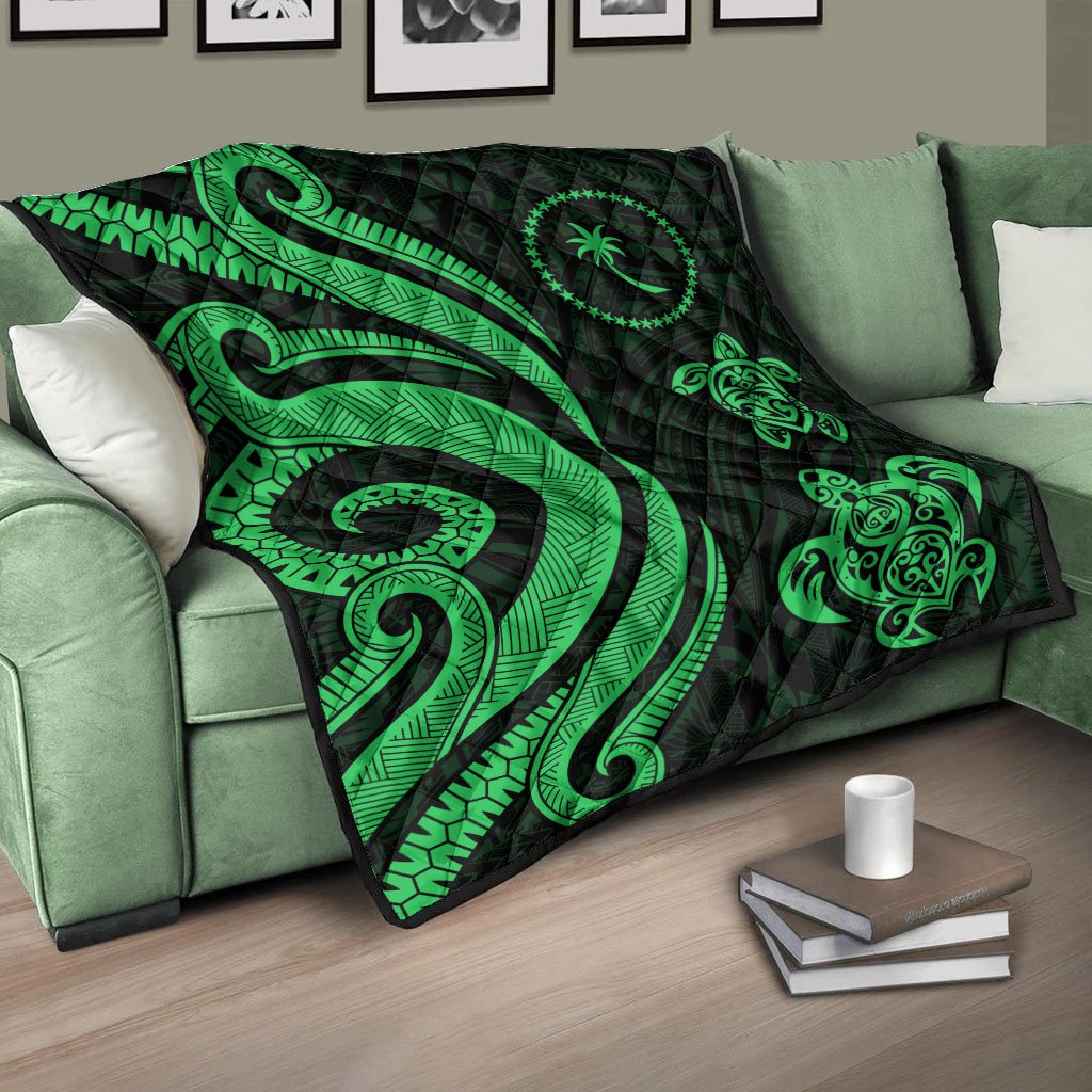 Chuuk Micronesian Premium Quilt - Green Tentacle Turtle - Polynesian Pride