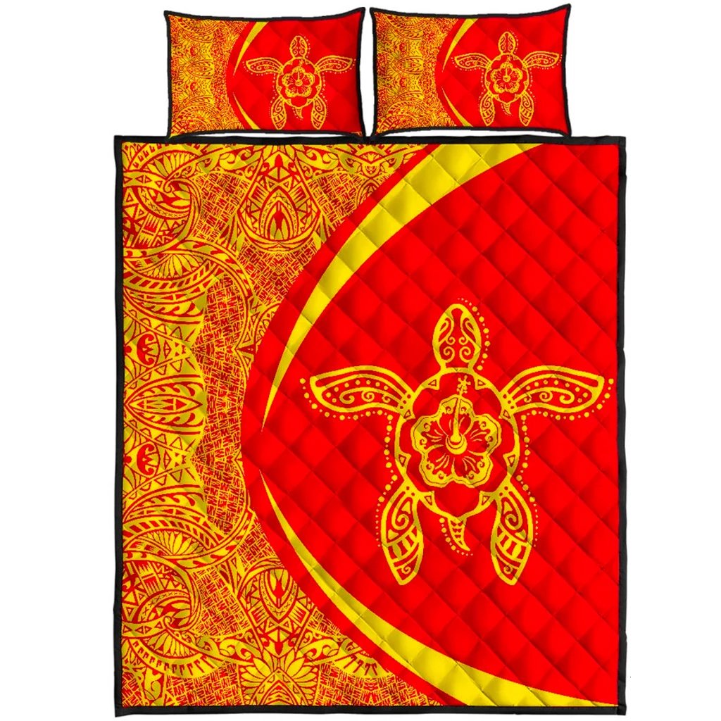 Hawaii Quilt Bed Set Turtle Polynesian - Circle Style Red And Yellow Red - Polynesian Pride