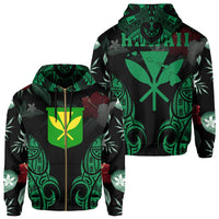 Polynesian Tropic Kanaka Maoli Hibiscus Hawaii Zip Hoodie Green Unisex Green - Polynesian Pride
