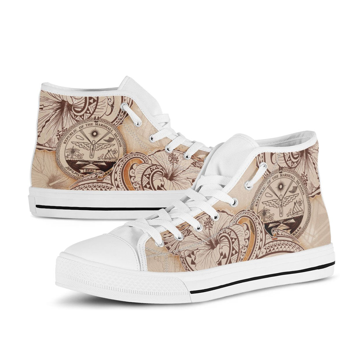 Marshall Islands High Top Shoes - Hibiscus Flowers Vintage Style - Polynesian Pride