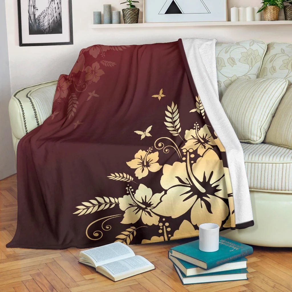 Golden Hibiscus Premium Blanket White - Polynesian Pride