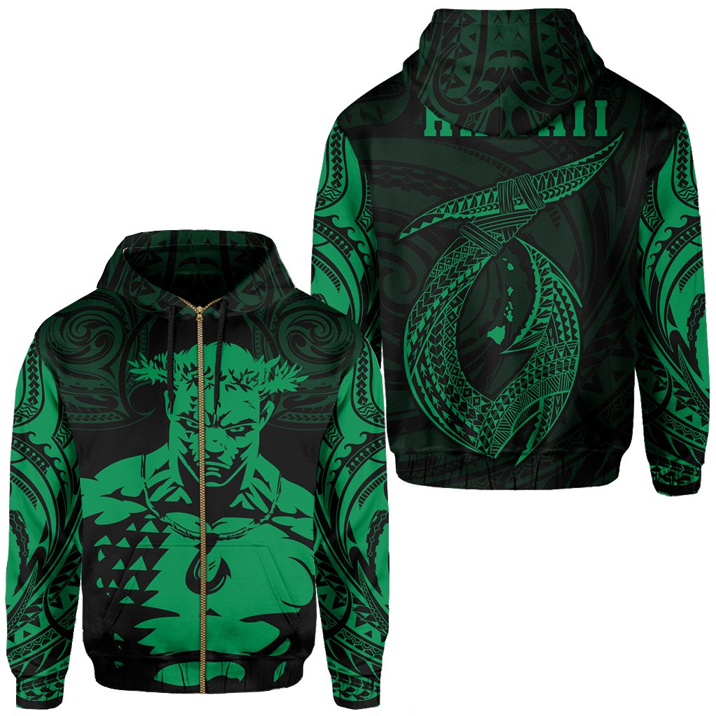 Hawaii Hook Polynesian Green Maui Hoodie (Zip) Unisex Green - Polynesian Pride