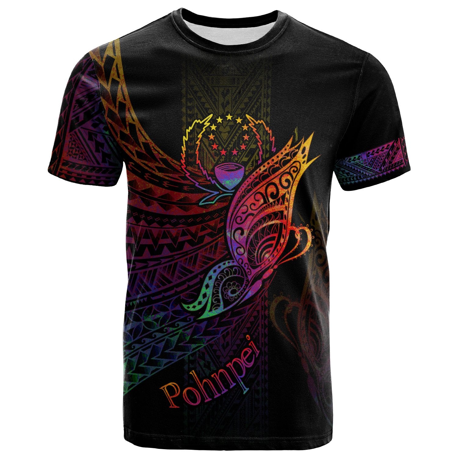 Pohnpei State T Shirt Butterfly Polynesian Style Unisex Black - Polynesian Pride