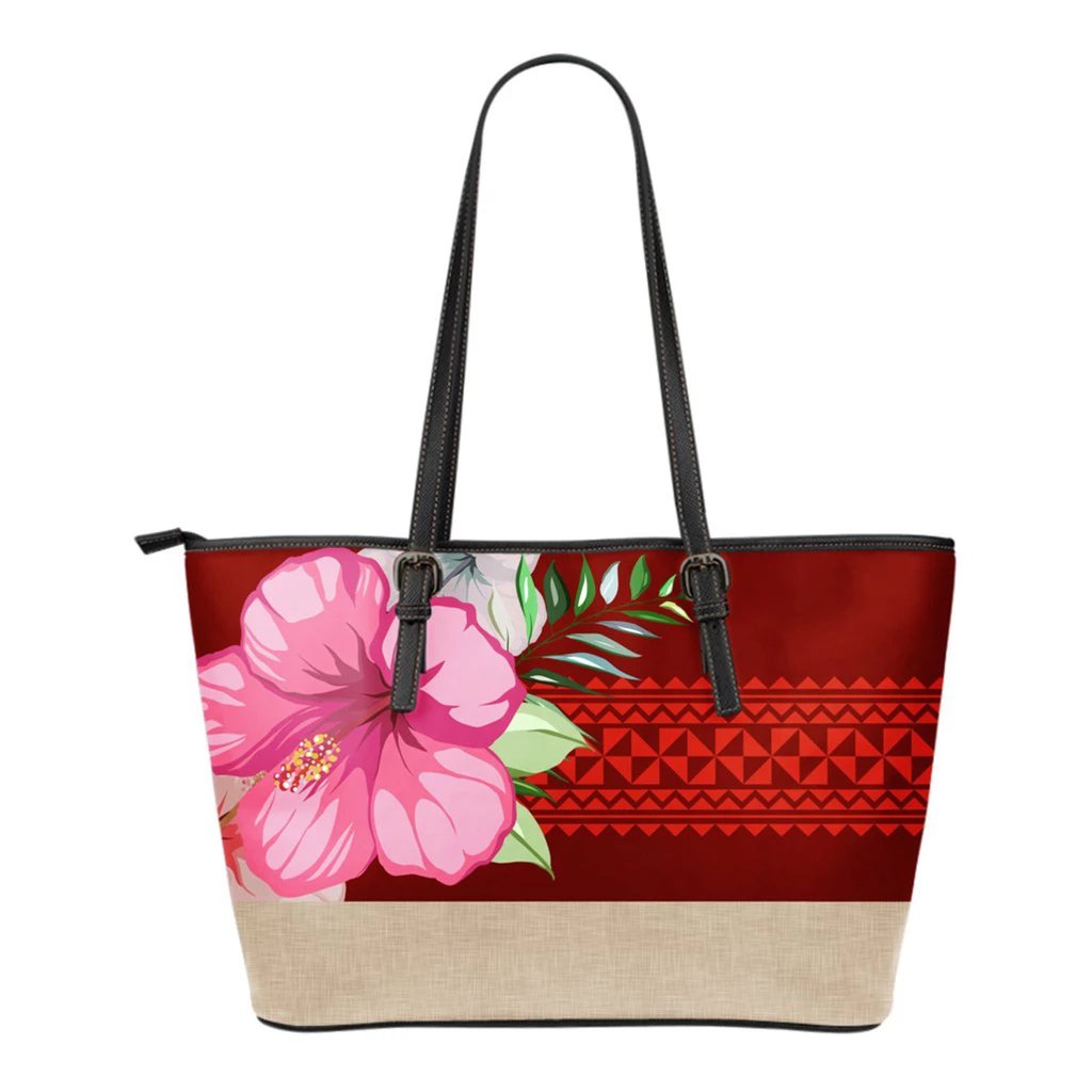 Hawaii Hibiscus Red Small Leather Tote Red - Polynesian Pride