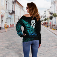 Aotearoa Off Shoulder Sweater Fern Mix Manaia Matau LT13 - Polynesian Pride