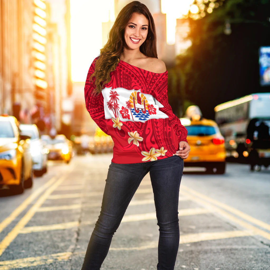 (Custom Personalised) Tahiti Polynesian Off Shoulder Sweater Mythical Destination LT13 - Polynesian Pride