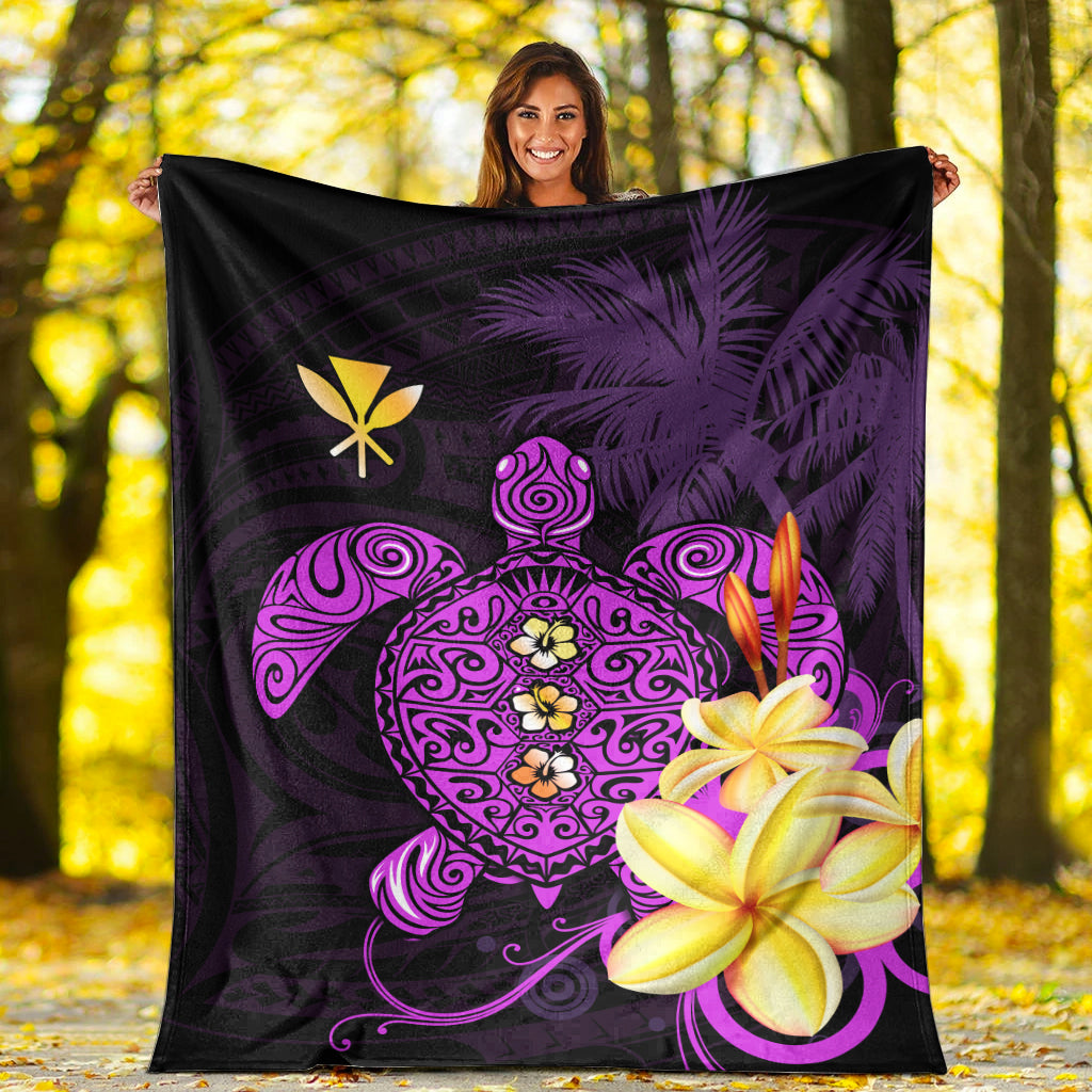 Hawaii Turtle Premium Blanket Hawaiian Flowers Version Purple Elegant LT13 White - Polynesian Pride