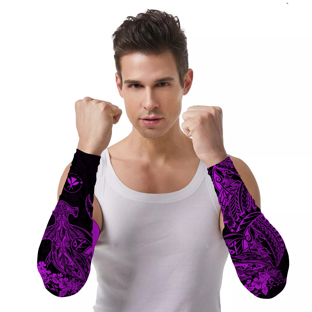 Arm Sleeves (Set of Two) Hawaii Wild Hammerhead Sharks Ver.03 LT13 Set of 2 Purple - Polynesian Pride