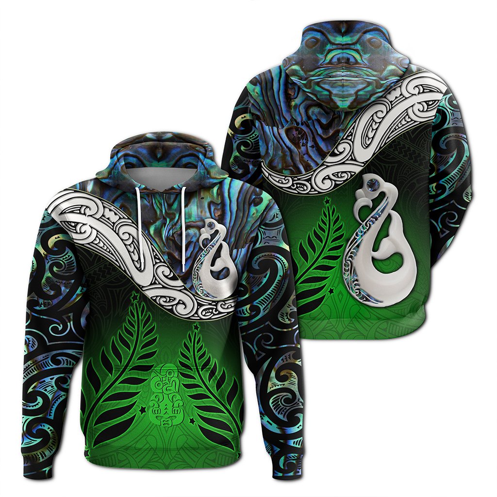 New Zealand Maori Hoodie Manaia Paua Shell Glitter Green LT4 Green - Polynesian Pride