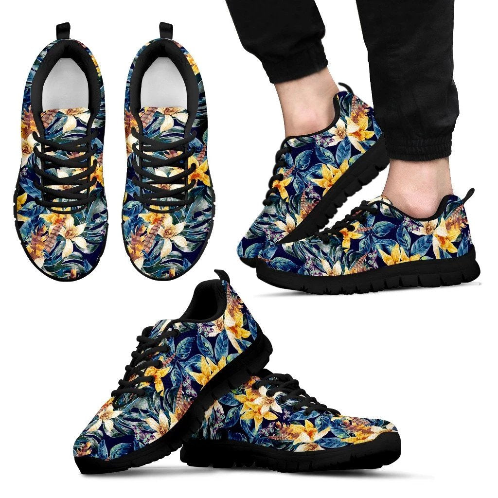 Hawaii Vintage Floral Sneakers Men's Sneakers Black - Polynesian Pride