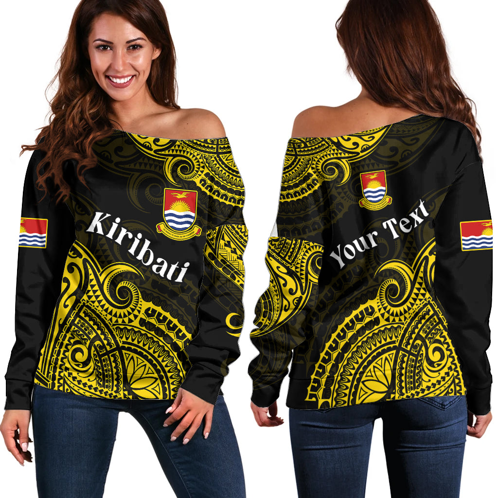 (Custom Personalised) Ribaberiki Kiribati Coat Of Arms Mix Yellow Polynesian Off Shoulder Sweater LT14 Women Yellow - Polynesian Pride