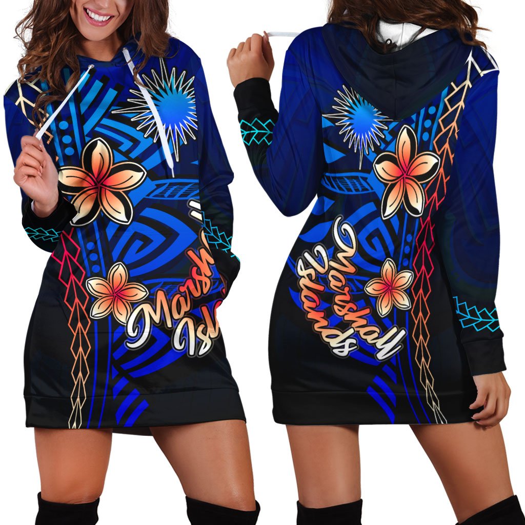 Marshall Islands Hoodie Dress - Vintage Tribal Mountain Blue - Polynesian Pride