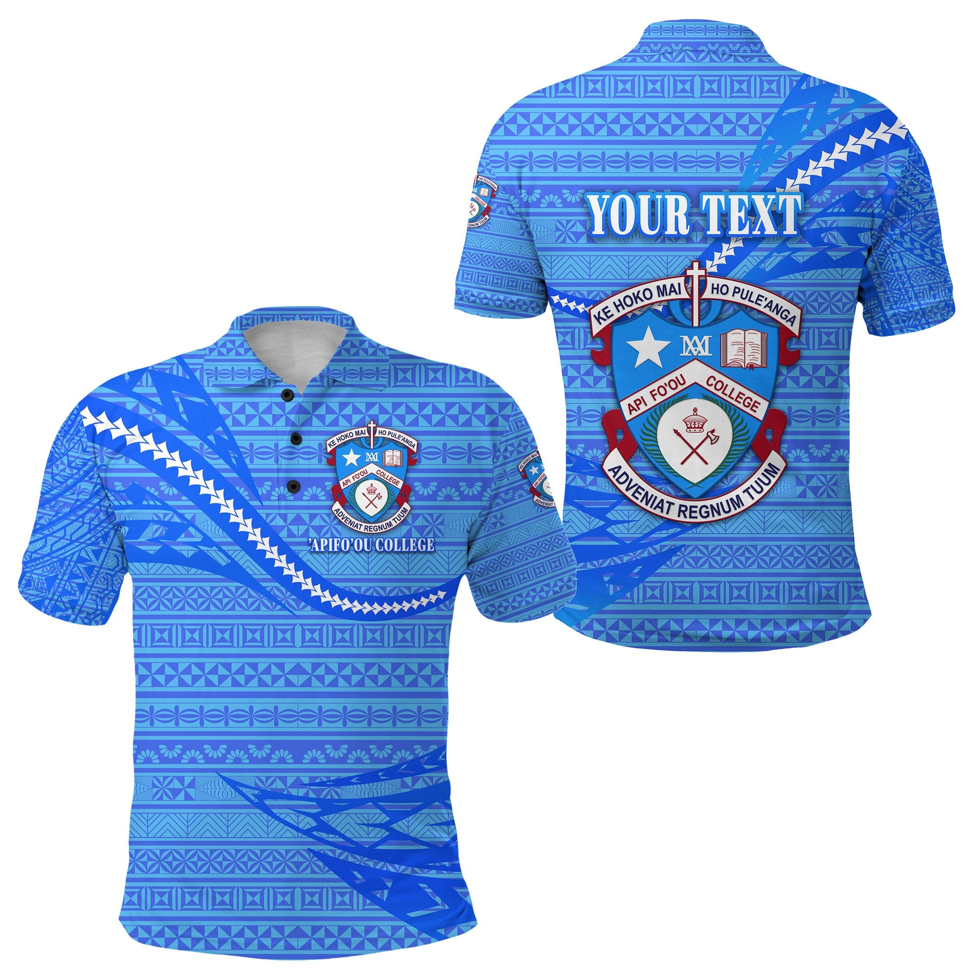 Custom Apifoou College Polo Shirt Tonga Unique Version Full Blue Unisex Blue - Polynesian Pride