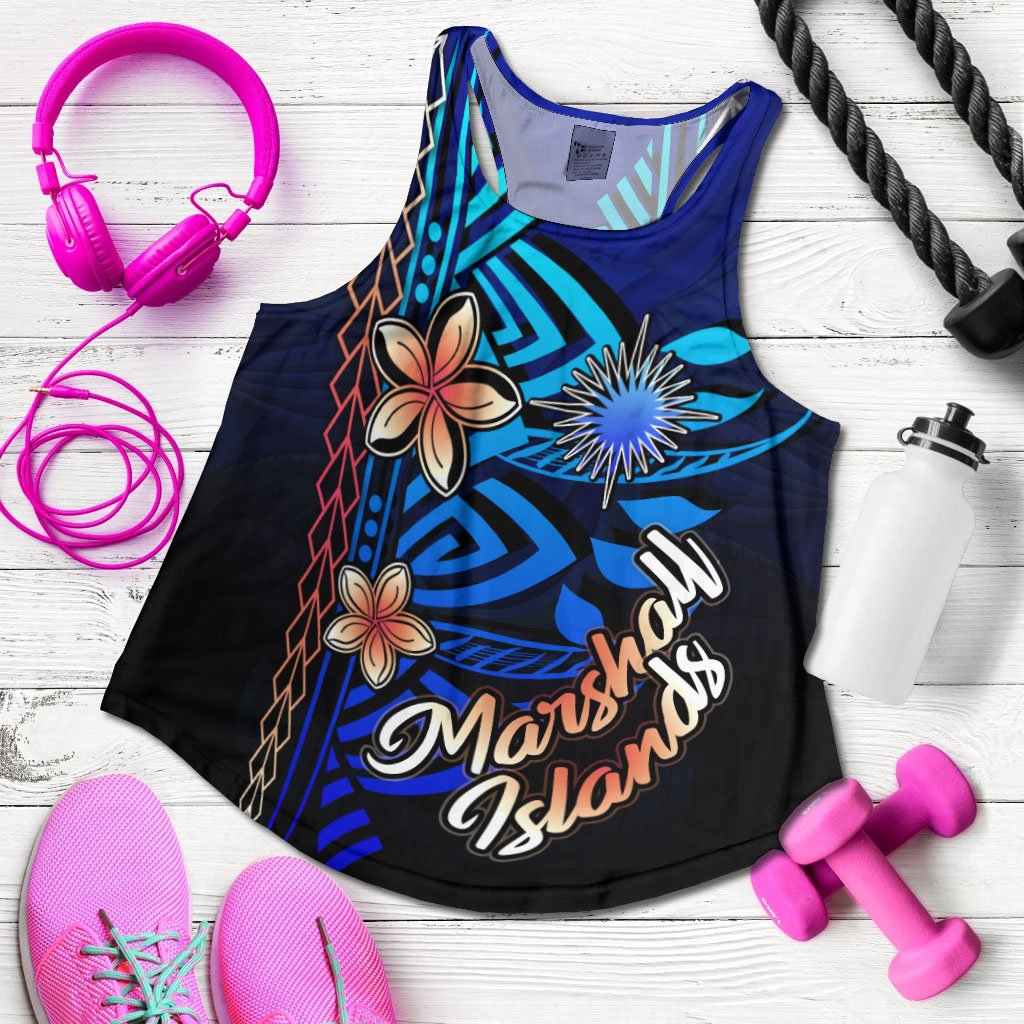 Marshall Islands Custom Personalised Woman's Racerback Tank - Vintage Tribal Mountain Blue - Polynesian Pride