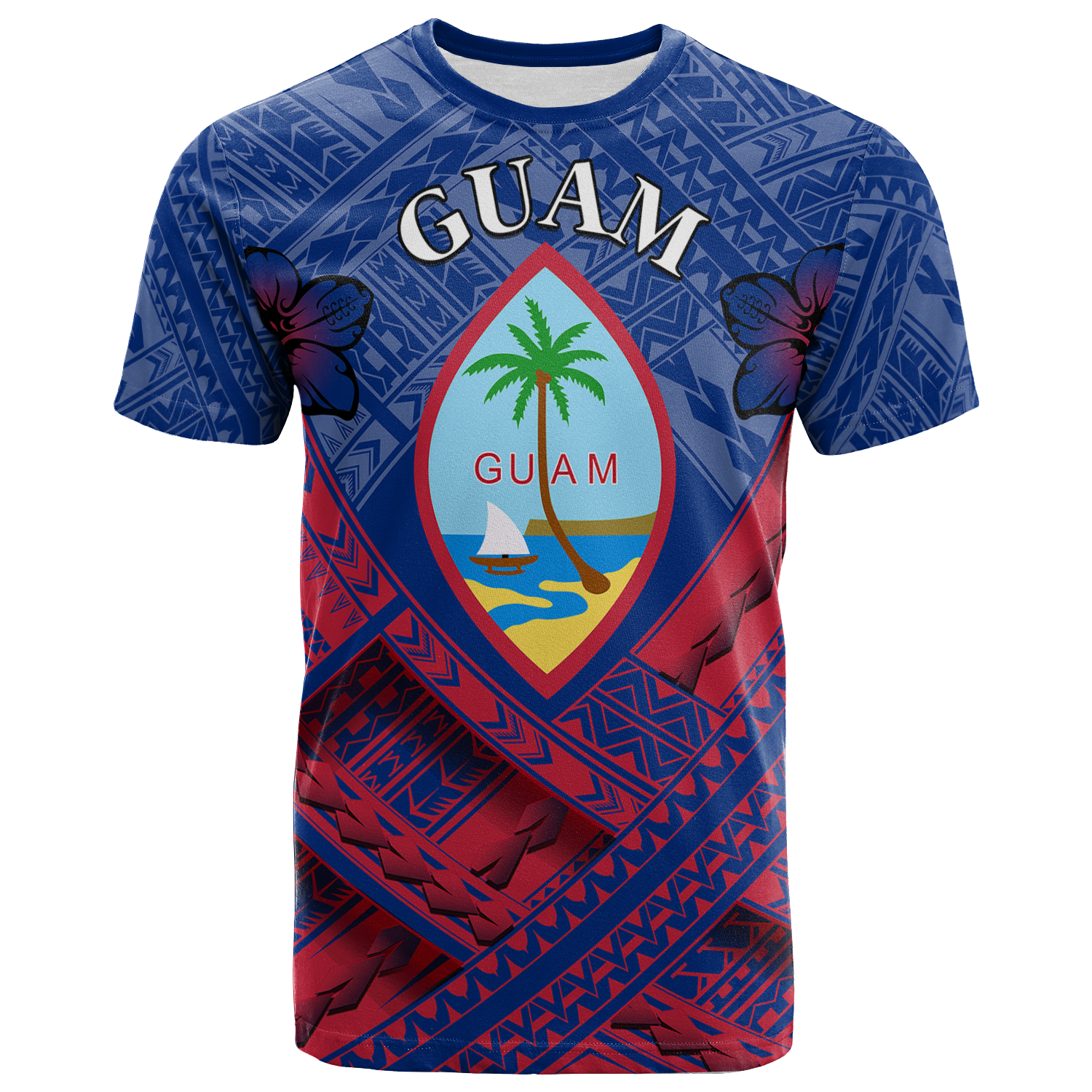 Guam Polynesian T Shirt Guam Flag Camisole Hibiscus Style Unisex White - Polynesian Pride