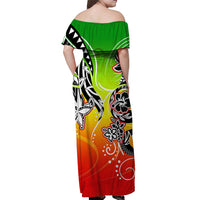 (Custom Personalised) Polynesian Off Shoulder Long Dress Be Loved Rasta Colors LT13 - Polynesian Pride