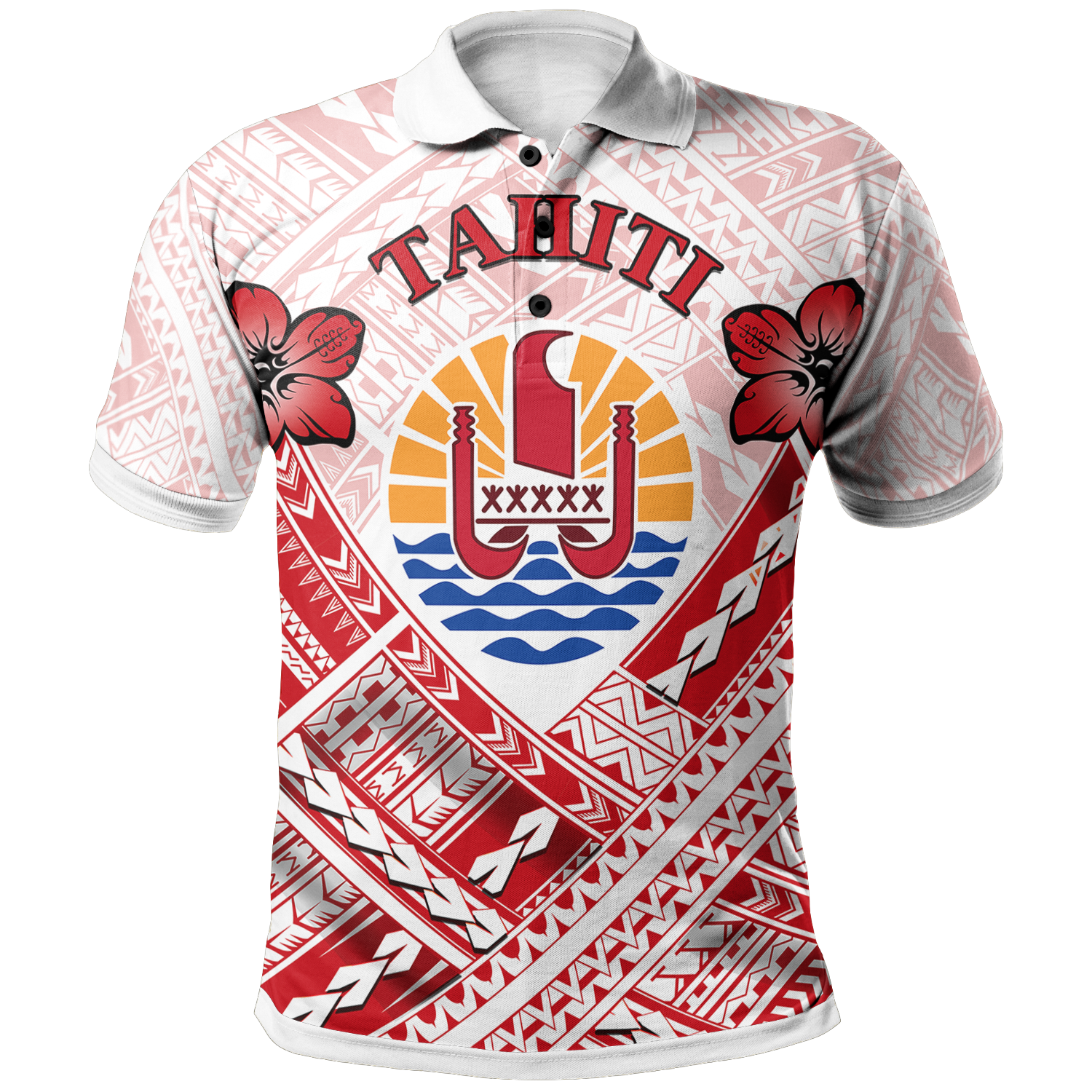 Tahiti Polynesian Polo Shirt Tahiti Flag Camisole Hibiscus Style Unisex White - Polynesian Pride