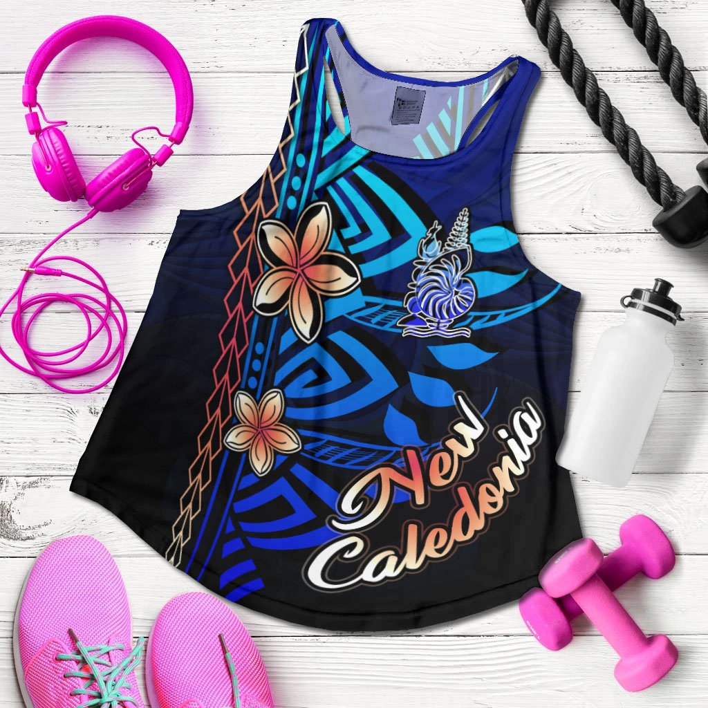 New Caledonia Woman's Racerback Tank - Vintage Tribal Mountain Blue - Polynesian Pride