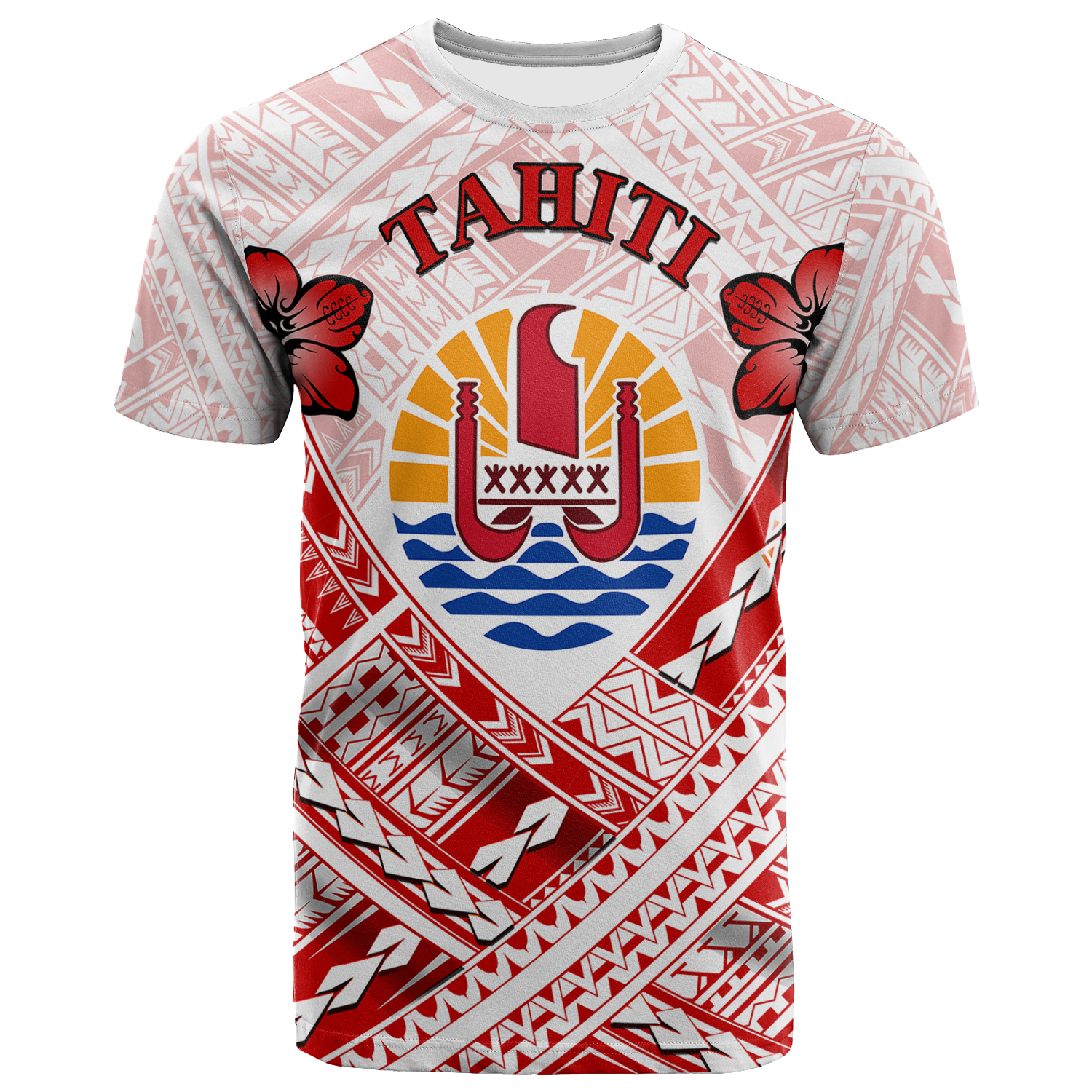 Tahiti Polynesian T Shirt Tahiti Flag Camisole Hibiscus Style Unisex Art - Polynesian Pride