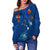 Hawaiian Islands Off Shoulder Sweater - Hawaii Tropical Flowers and Turtles Blue LT13 - Polynesian Pride