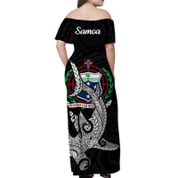 Samoa Off Shoulder Long Dress Hammerhead Shark Black LT13 - Polynesian Pride