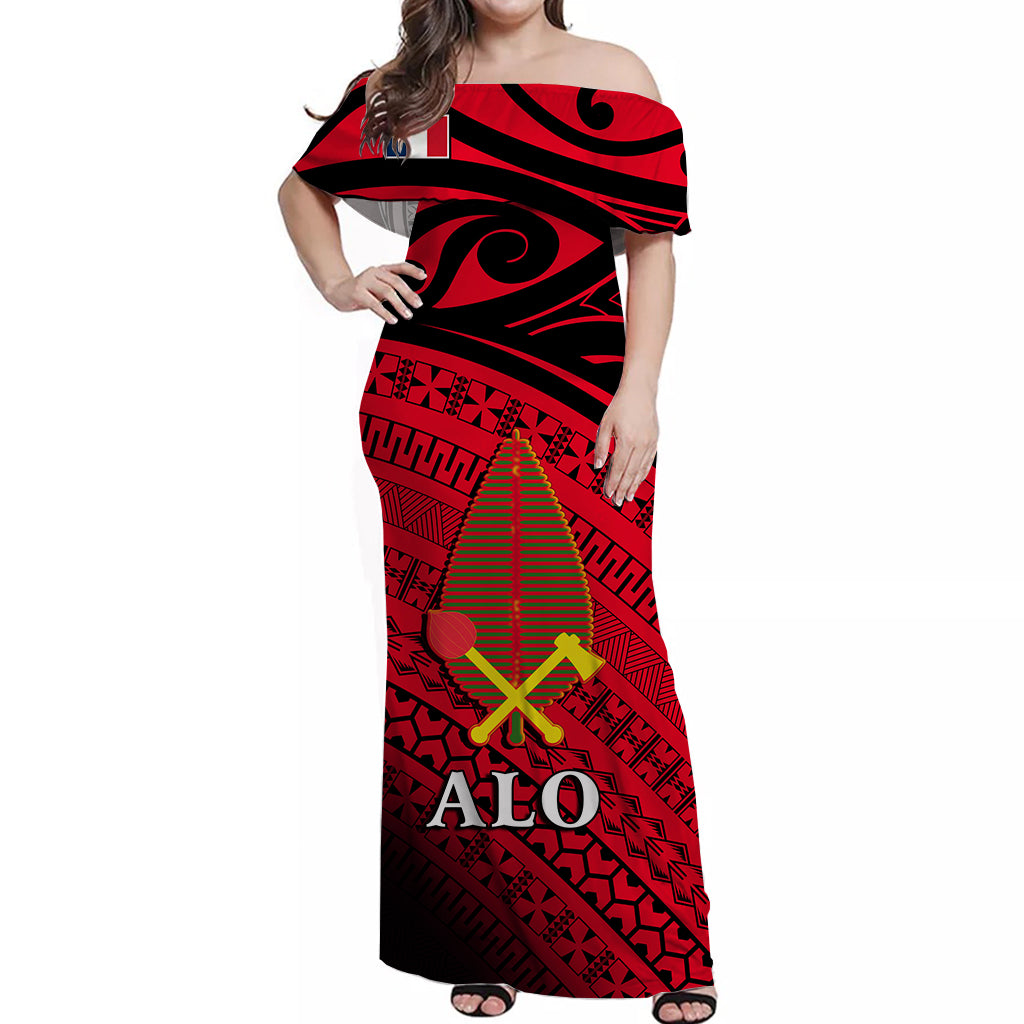 Alo Chiefdom Wallis et Futuna Off Shoulder Long Dress Polynesian Pattern and Flag LT13 Long Dress Red - Polynesian Pride